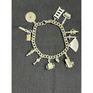 Unique Vintage ENCO Industrial Brutalist Charm Bracelet (13 Charms) Signed